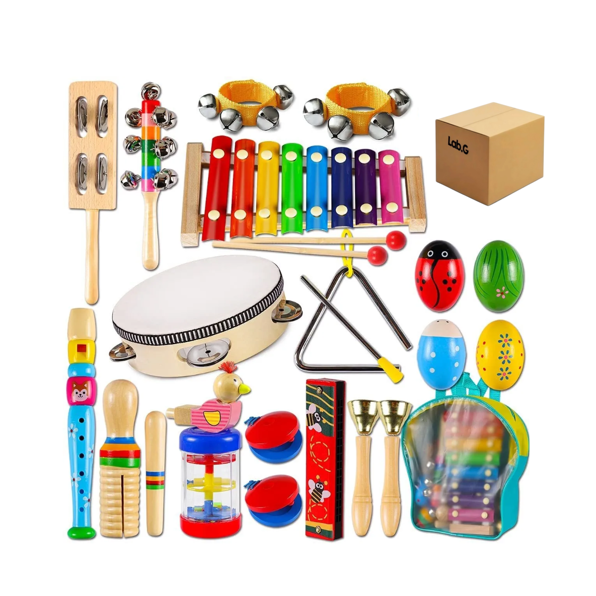 Instrumentos Musicales Percusión De Madera Para Niños 22pcs Lab.g Multicolor