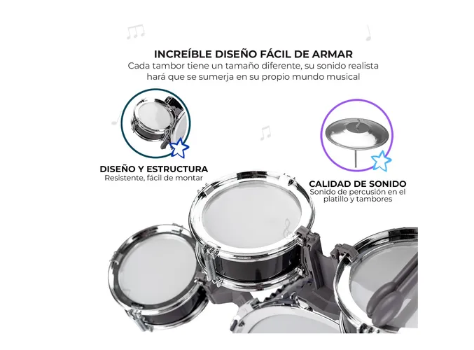 Foto 5 pulgar | Xtellar Kit Batería De Juguete Musical Infantil - ¡despierta La Estrella De Rock Dentro De Tu Niño!