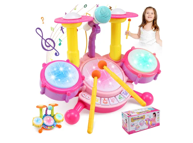 Foto 2 pulgar | Xtellar Batería De Juguete Musical 5en1 Para Niños Con Micrófono Y Baquetas  Perfecta Para Futuros Rockstars