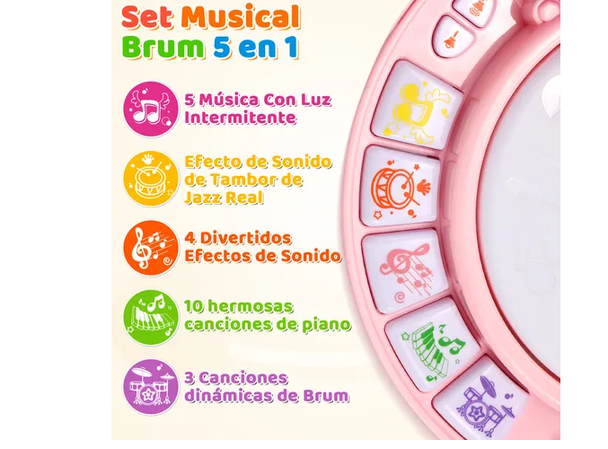 Foto 4 pulgar | Xtellar Batería De Juguete Musical 5en1 Para Niños Con Micrófono Y Baquetas  Perfecta Para Futuros Rockstars