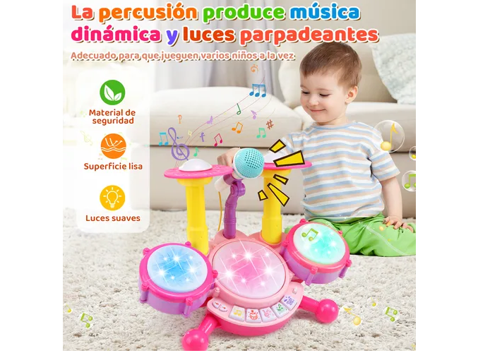 Foto 5 pulgar | Xtellar Batería De Juguete Musical 5en1 Para Niños Con Micrófono Y Baquetas  Perfecta Para Futuros Rockstars