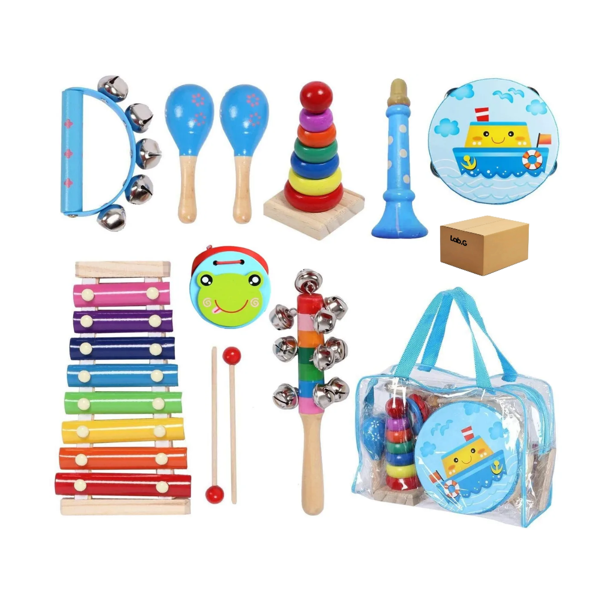 Foto 1 | Instrumentos Musicales Percusión De Madera Para Niños 12pcs Lab.g Azul