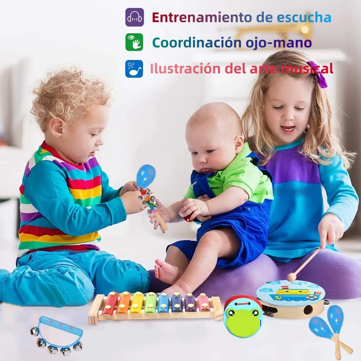 Foto 2 | Instrumentos Musicales Percusión De Madera Para Niños 12pcs Lab.g Azul