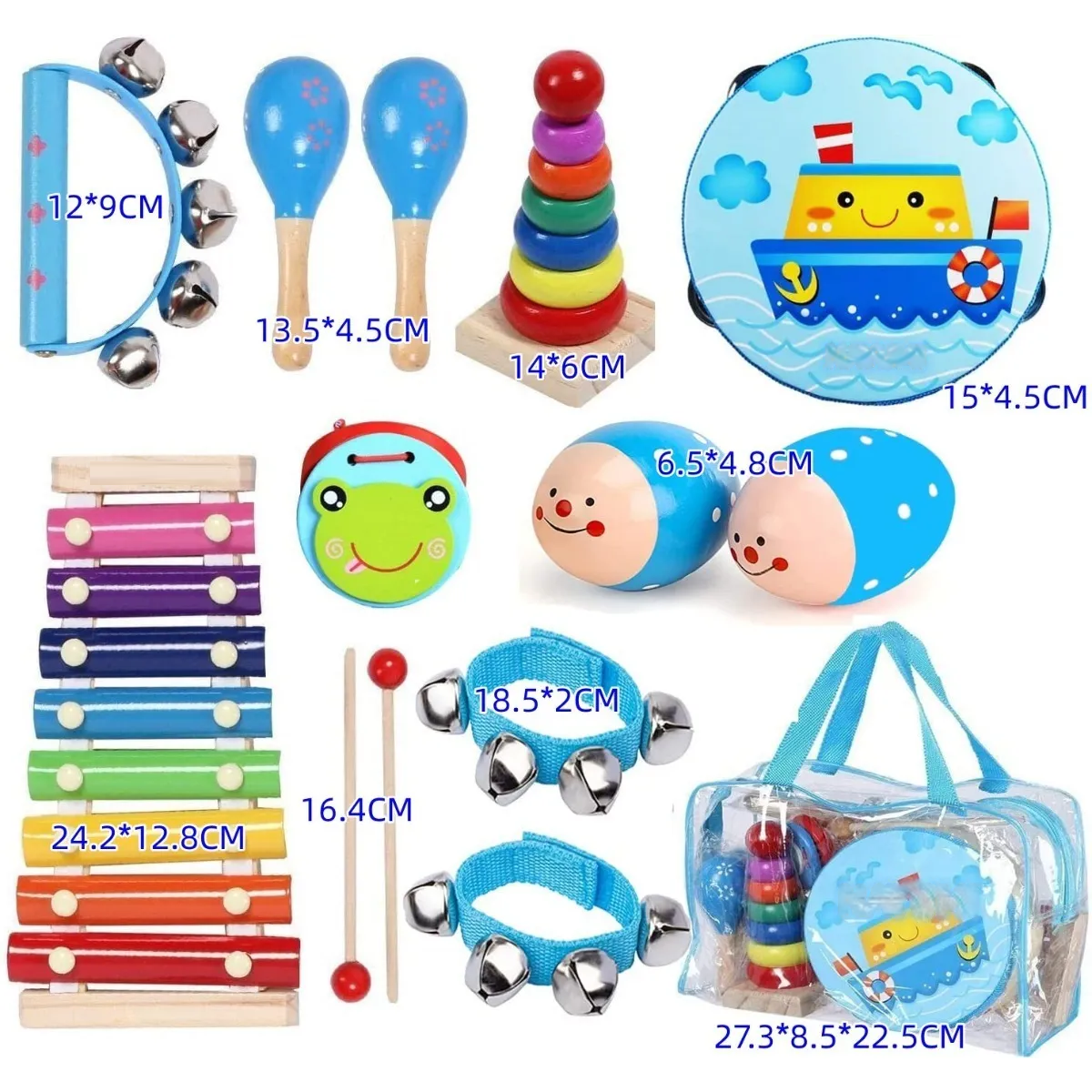 Foto 6 pulgar | Instrumentos Musicales Percusión De Madera Para Niños 12pcs Lab.g Azul