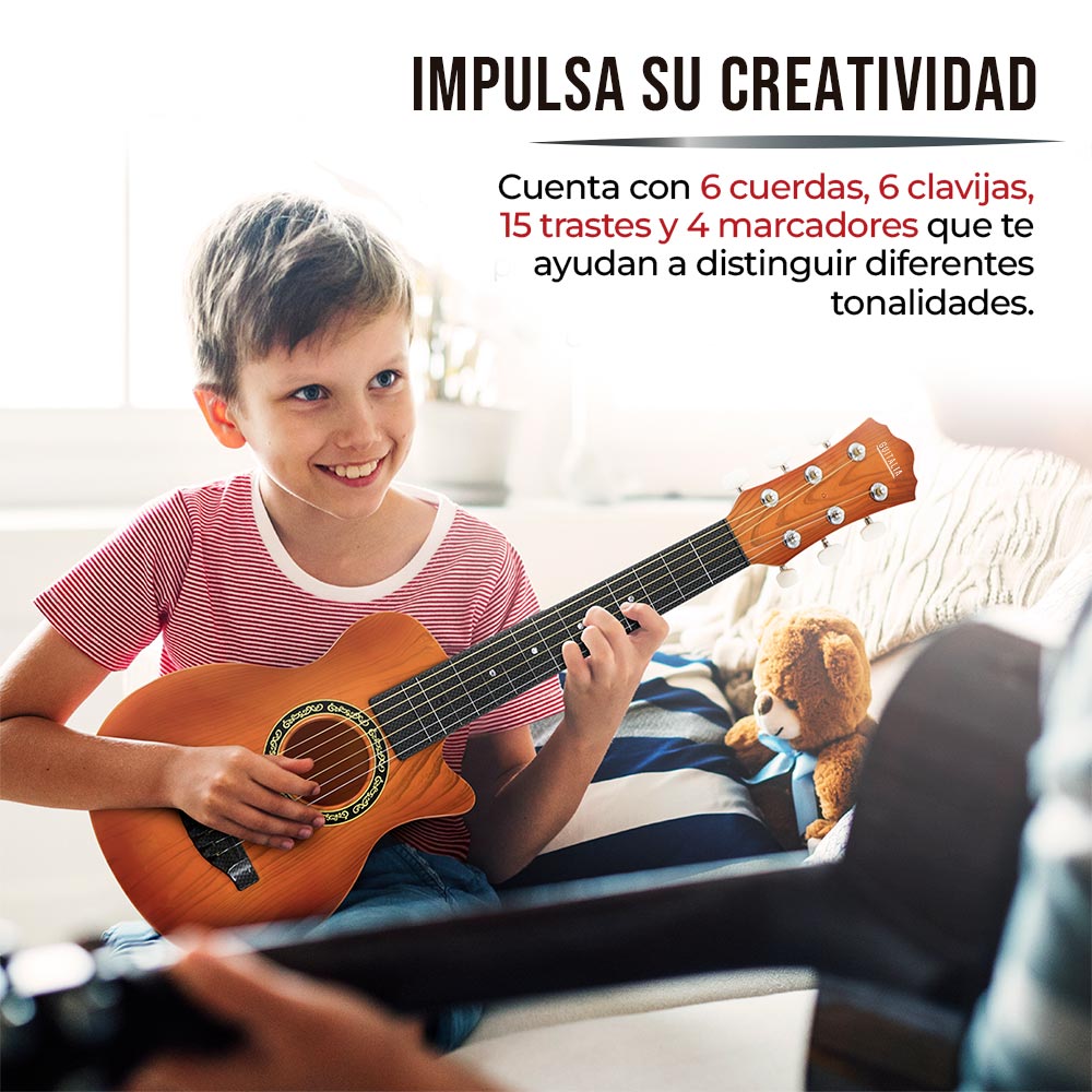 Foto 5 pulgar | Guitarra para Niños Guitalia color Marrón con Correa Ajustable