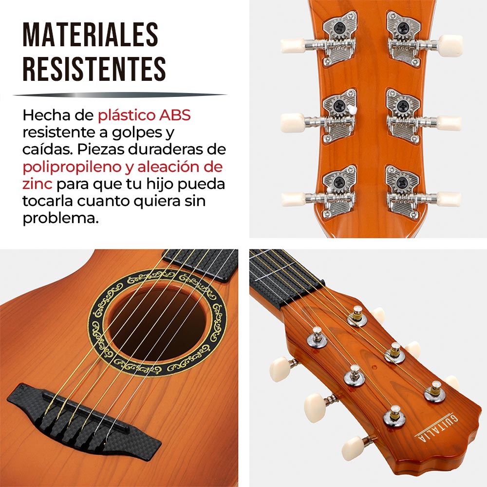 Foto 7 pulgar | Guitarra para Niños Guitalia color Marrón con Correa Ajustable