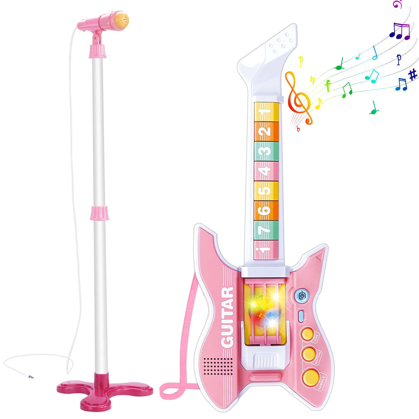Foto 2 pulgar | Set De Guitarra Y Micrófono Deao Kids Con Soporte Ajustable En Altura - Venta Internacional.