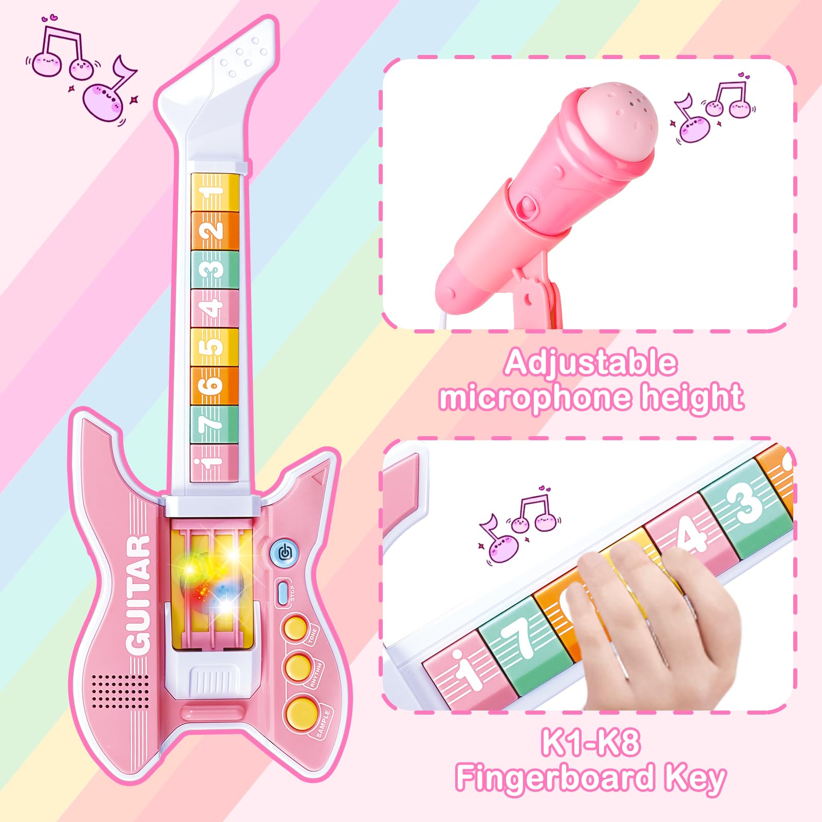 Foto 2 | Set De Guitarra Y Micrófono Deao Kids Con Soporte Ajustable En Altura - Venta Internacional.