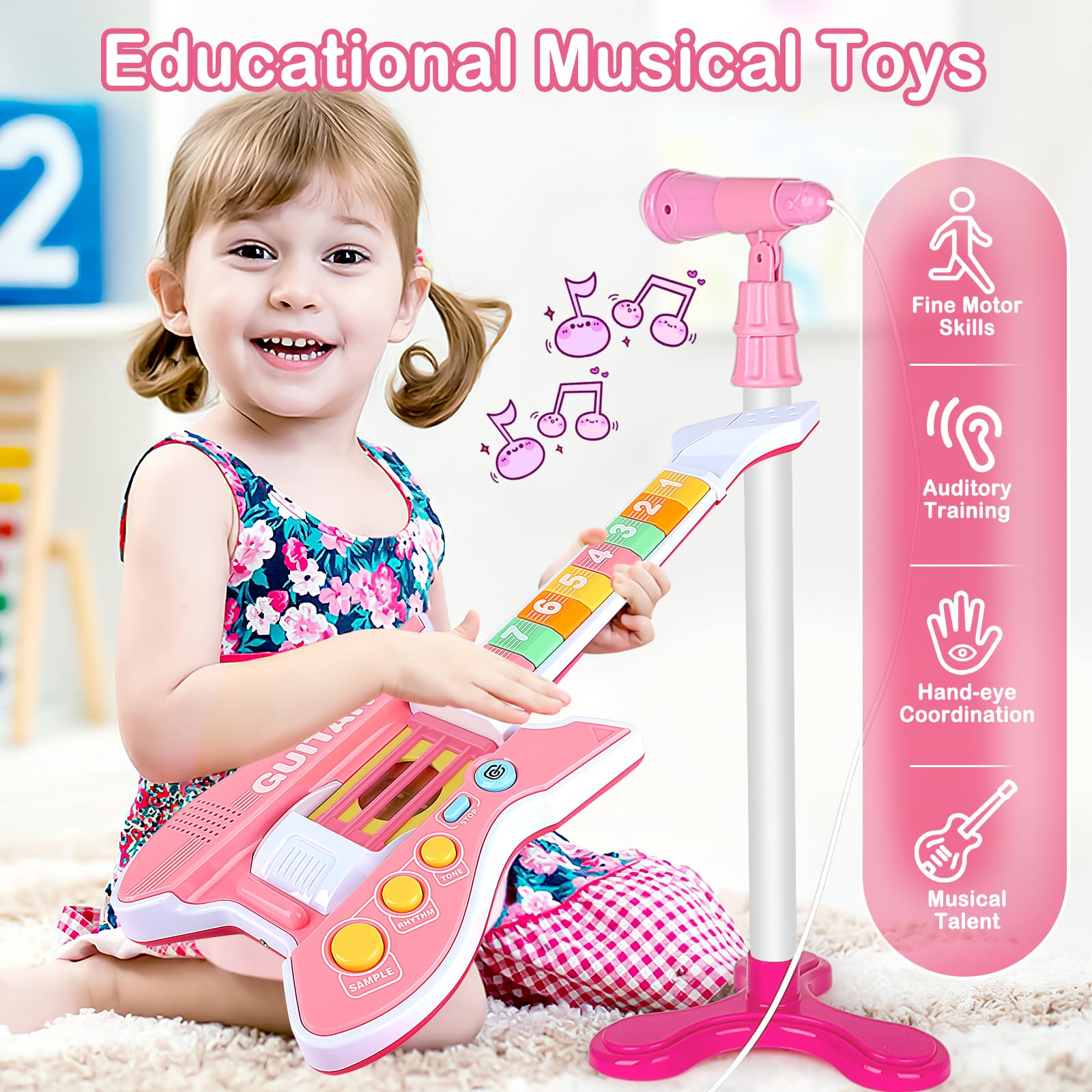 Foto 3 | Set De Guitarra Y Micrófono Deao Kids Con Soporte Ajustable En Altura - Venta Internacional.