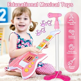 Foto 3 | Set De Guitarra Y Micrófono Deao Kids Con Soporte Ajustable En Altura - Venta Internacional.