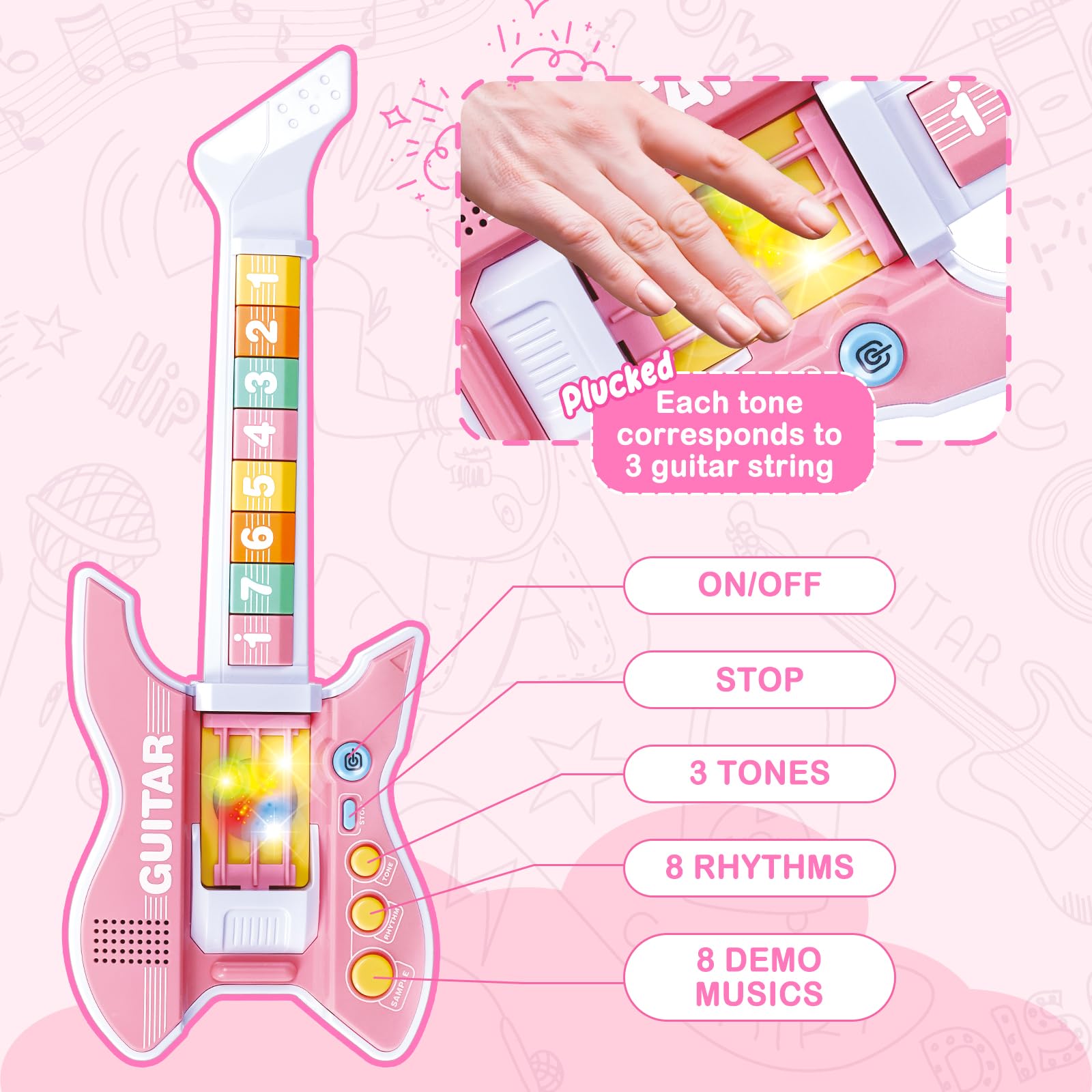 Foto 5 pulgar | Set De Guitarra Y Micrófono Deao Kids Con Soporte Ajustable En Altura - Venta Internacional.