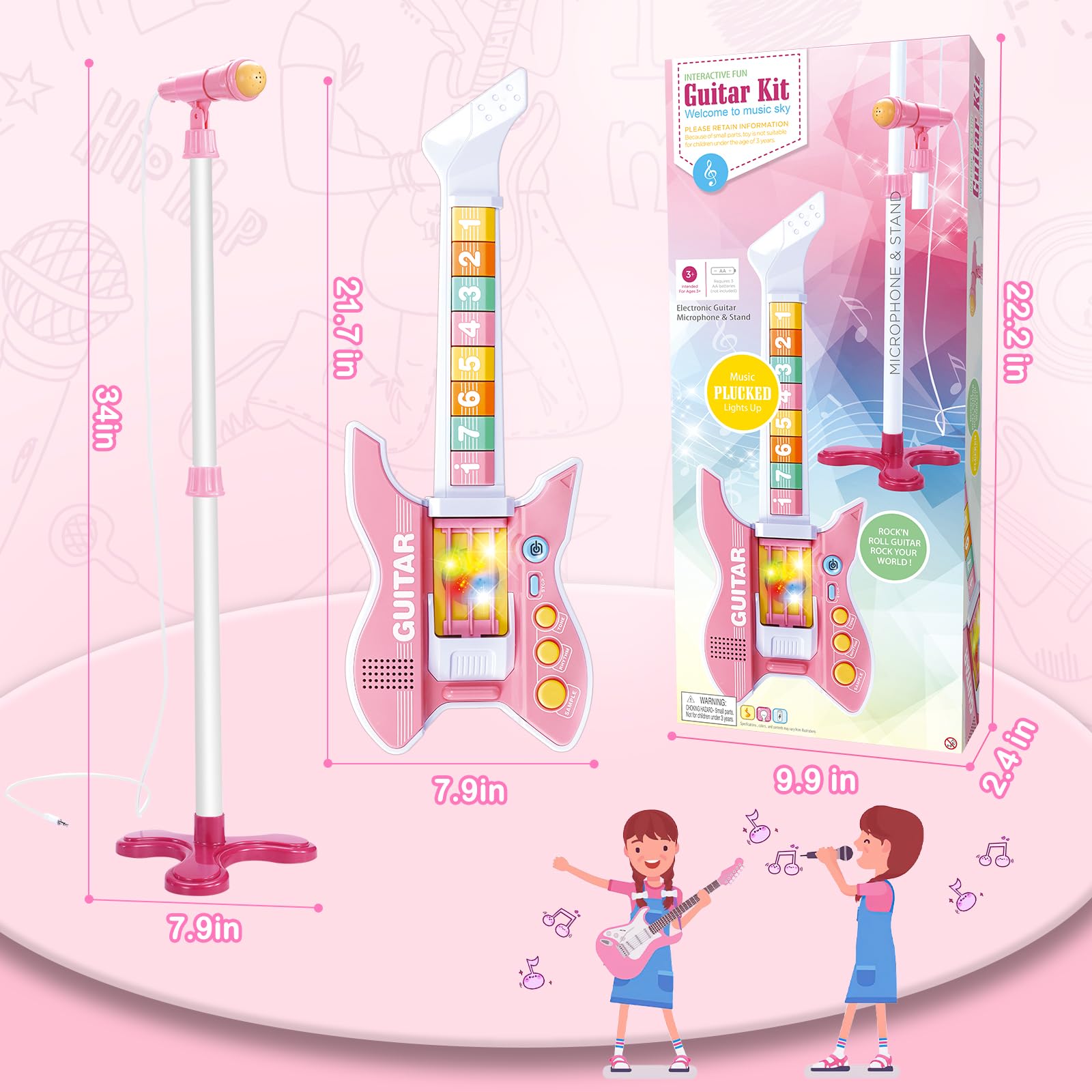 Foto 6 pulgar | Set De Guitarra Y Micrófono Deao Kids Con Soporte Ajustable En Altura - Venta Internacional.