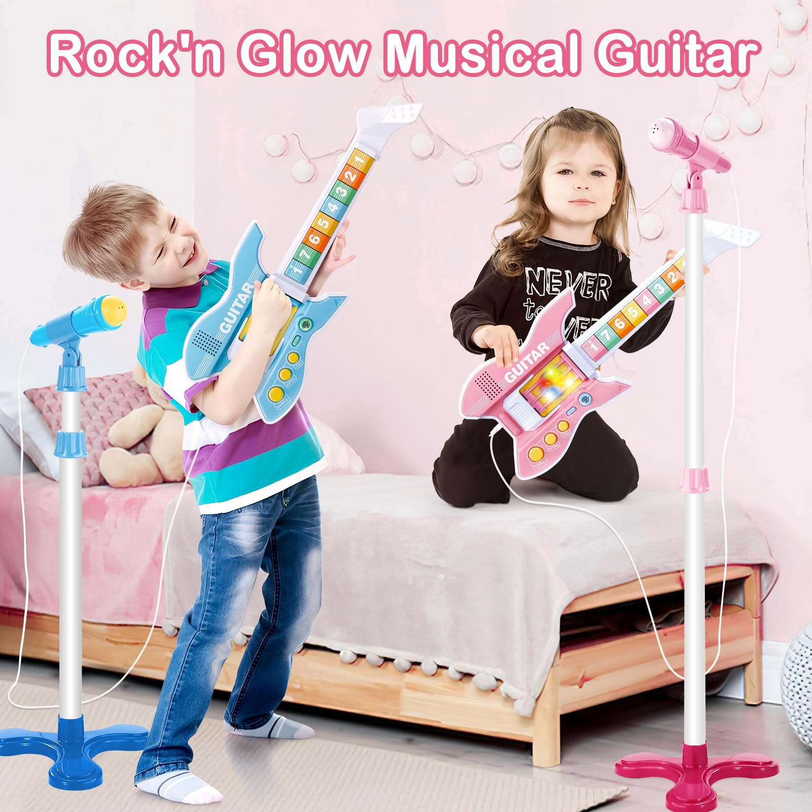 Foto 8 pulgar | Set De Guitarra Y Micrófono Deao Kids Con Soporte Ajustable En Altura - Venta Internacional.