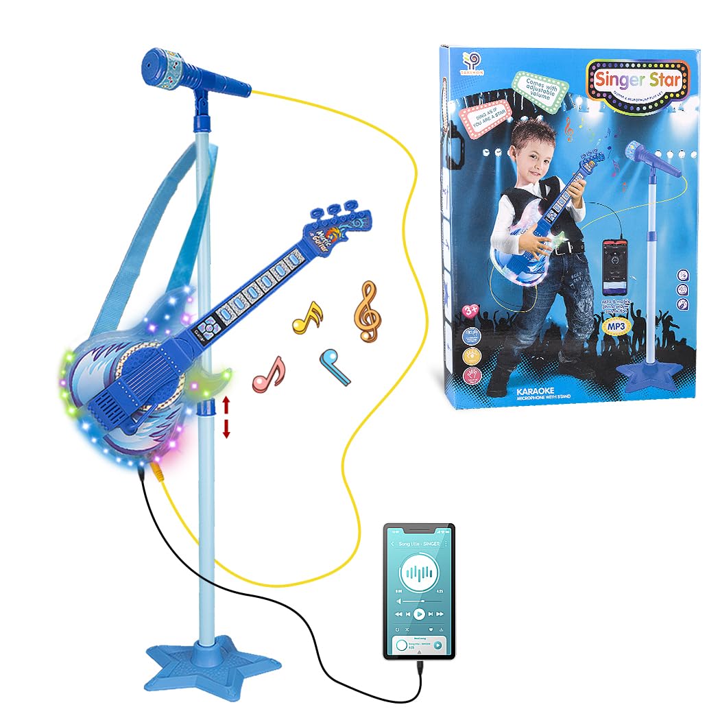 Foto 2 pulgar | Set De Guitarra Y Micrófono Takihon Para Niños Con Música Y Azul Claro - Venta Internacional.