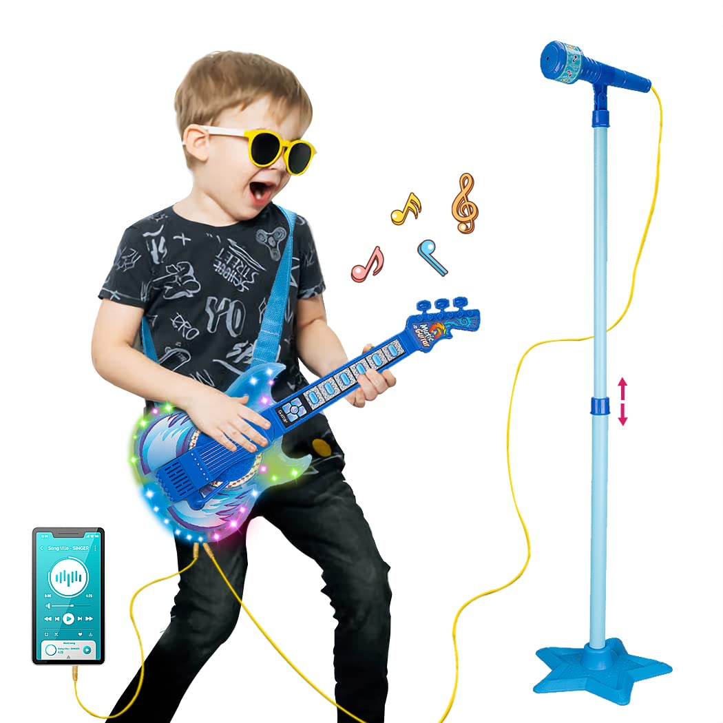 Foto 3 pulgar | Set De Guitarra Y Micrófono Takihon Para Niños Con Música Y Azul Claro - Venta Internacional.
