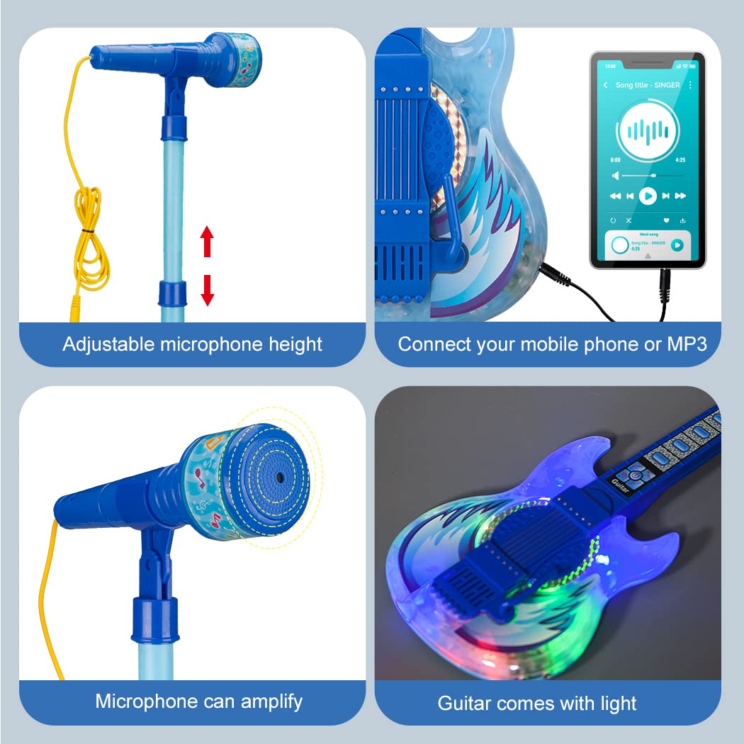 Foto 5 pulgar | Set De Guitarra Y Micrófono Takihon Para Niños Con Música Y Azul Claro - Venta Internacional.