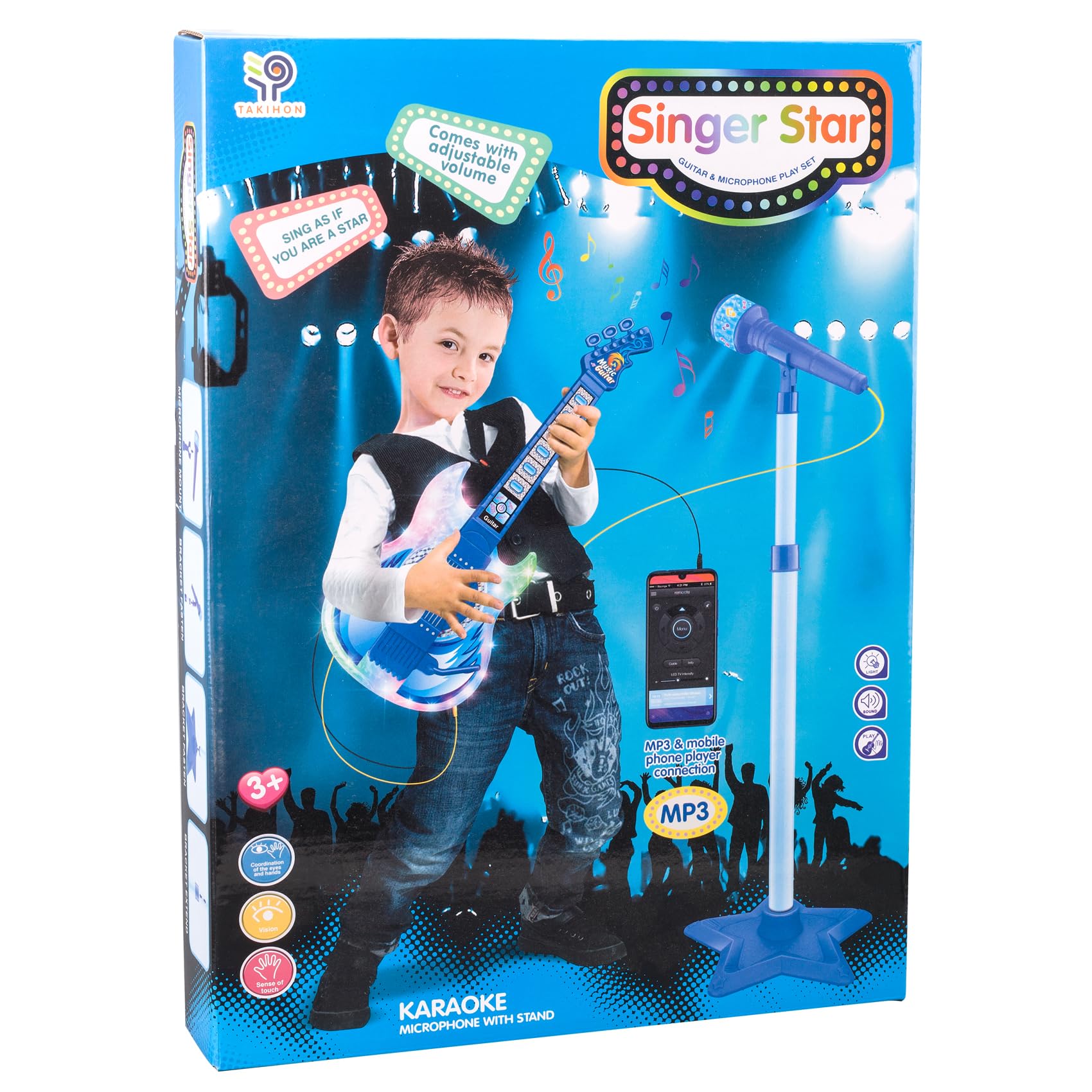 Foto 8 pulgar | Set De Guitarra Y Micrófono Takihon Para Niños Con Música Y Azul Claro - Venta Internacional.