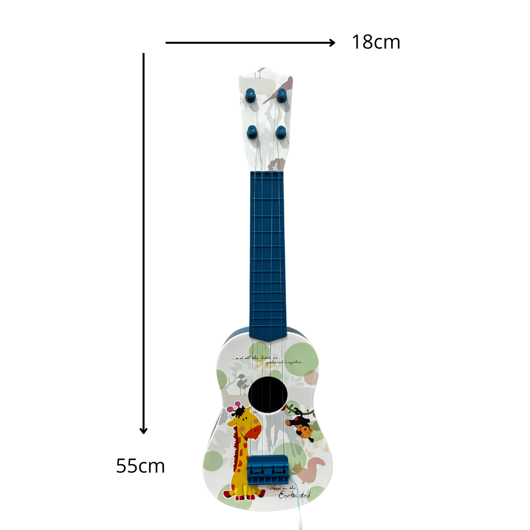 Foto 4 pulgar | Guitarra De Juguete Infantil Blanca Con Azul Con Cuerdas Y Plumilla Diseño De Animales