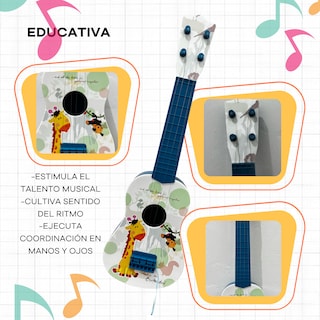 Foto 4 | Guitarra De Juguete Infantil Blanca Con Azul Con Cuerdas Y Plumilla Diseño De Animales