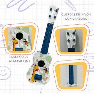 Foto 5 | Guitarra De Juguete Infantil Blanca Con Azul Con Cuerdas Y Plumilla Diseño De Animales