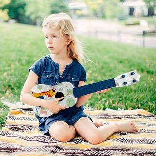 Foto 7 | Guitarra De Juguete Infantil Blanca Con Azul Con Cuerdas Y Plumilla Diseño De Animales