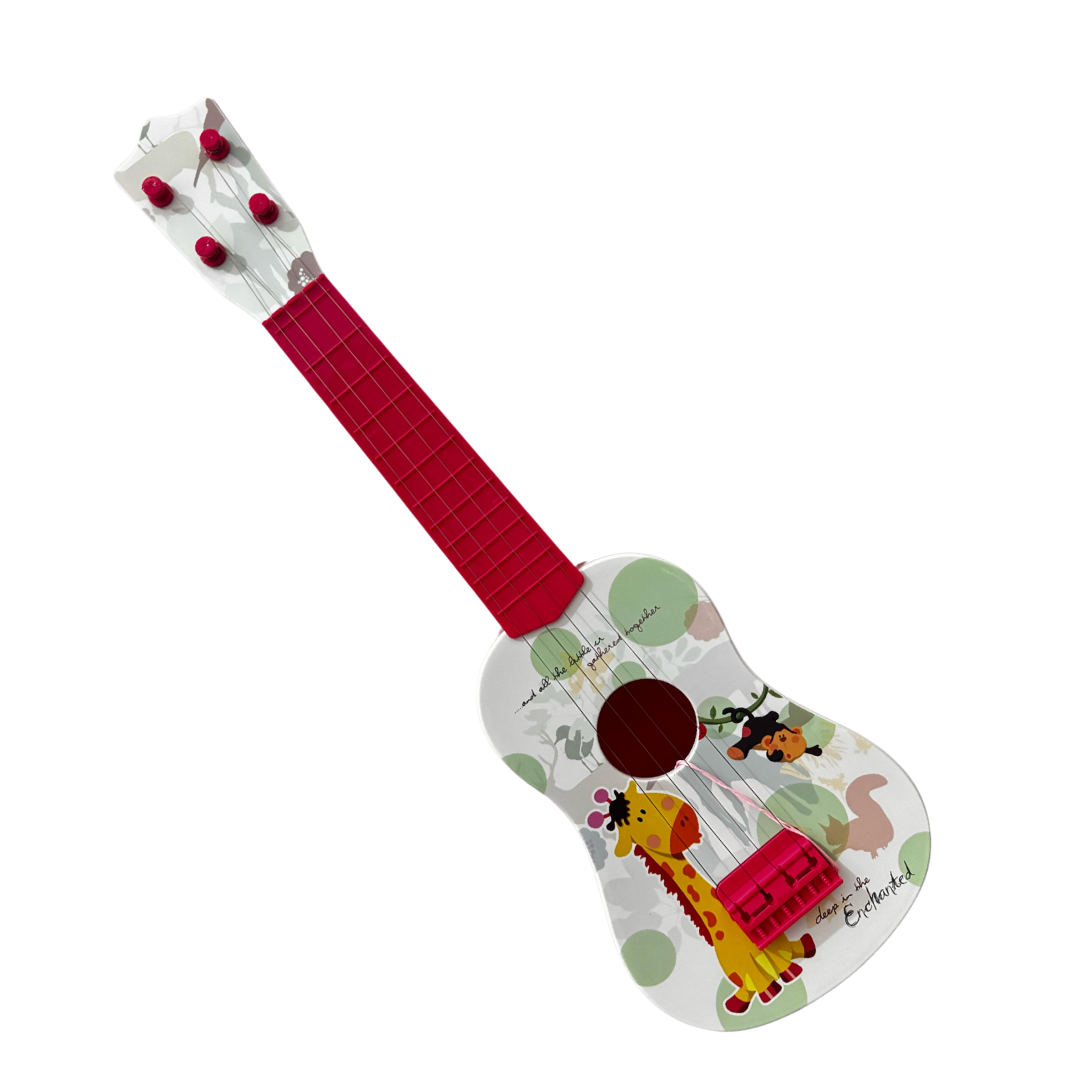 Foto 3 pulgar | Guitarra De Juguete Infantil Blanca Con Rojo Con Cuerdas Y Plumilla Diseño De Animales