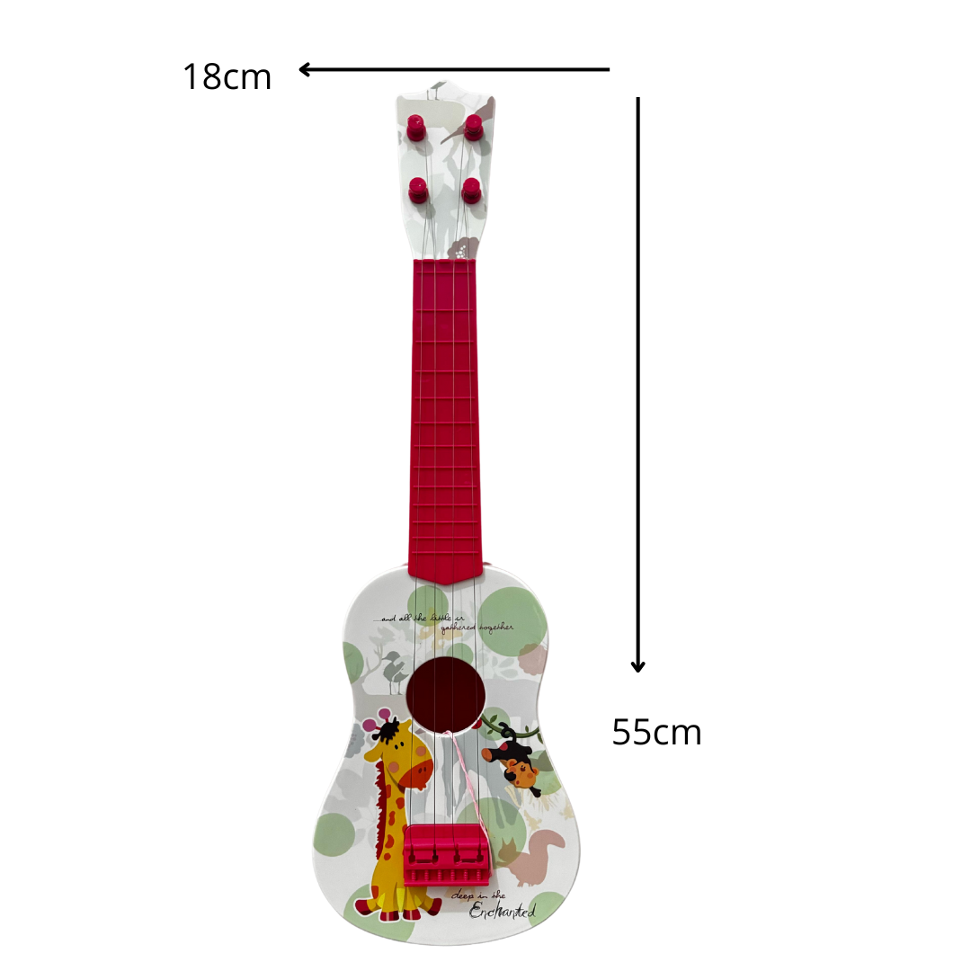 Foto 4 pulgar | Guitarra De Juguete Infantil Blanca Con Rojo Con Cuerdas Y Plumilla Diseño De Animales