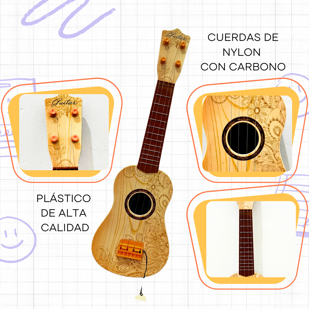 Foto 5 pulgar | Guitarra Infantil De Plástico Color Madera Con Diseño Floral Y Plumilla