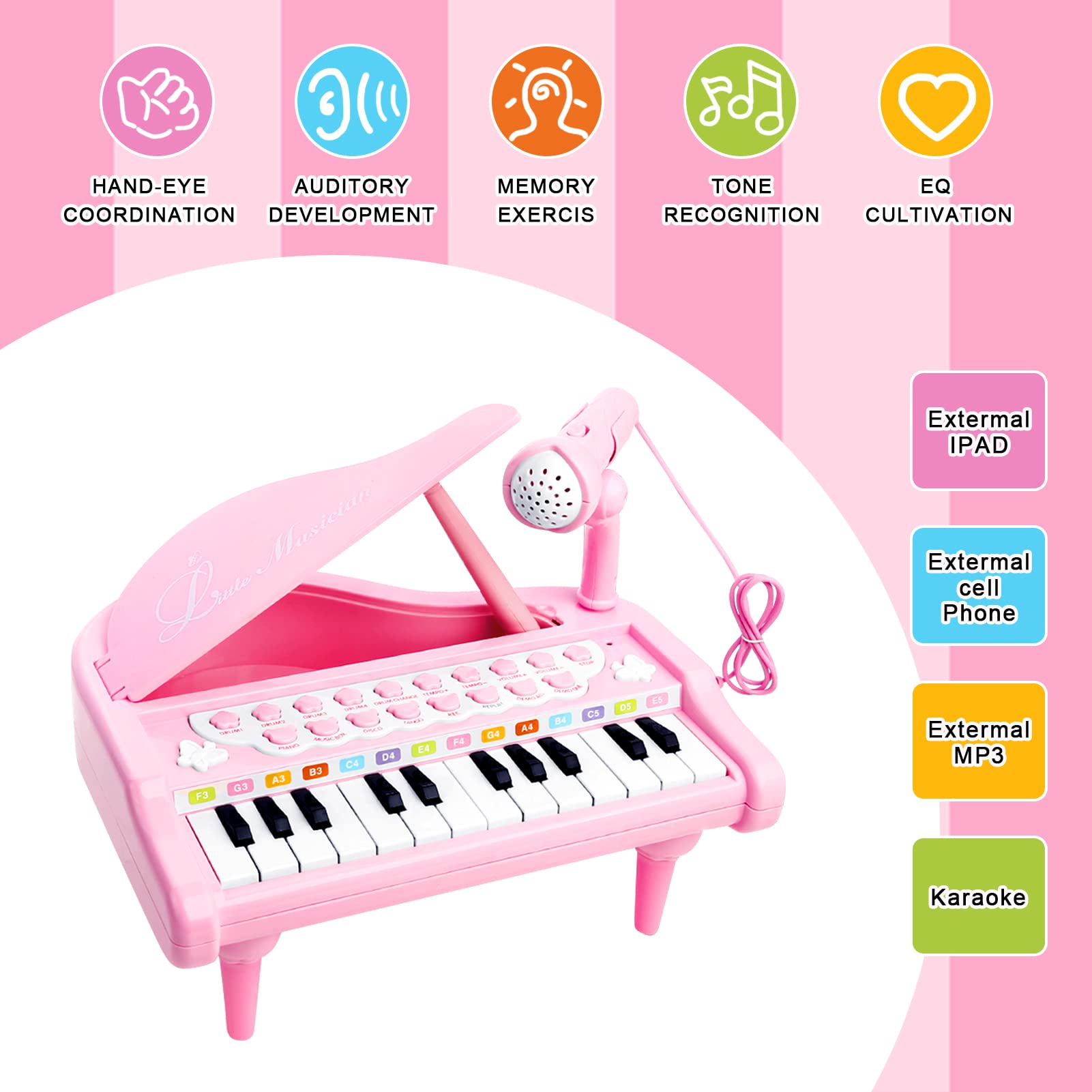 Foto 3 pulgar | Venta Internacional - Piano Toy Love&mini Pink Para Niñas Mayores De 1 Año Con Micrófono