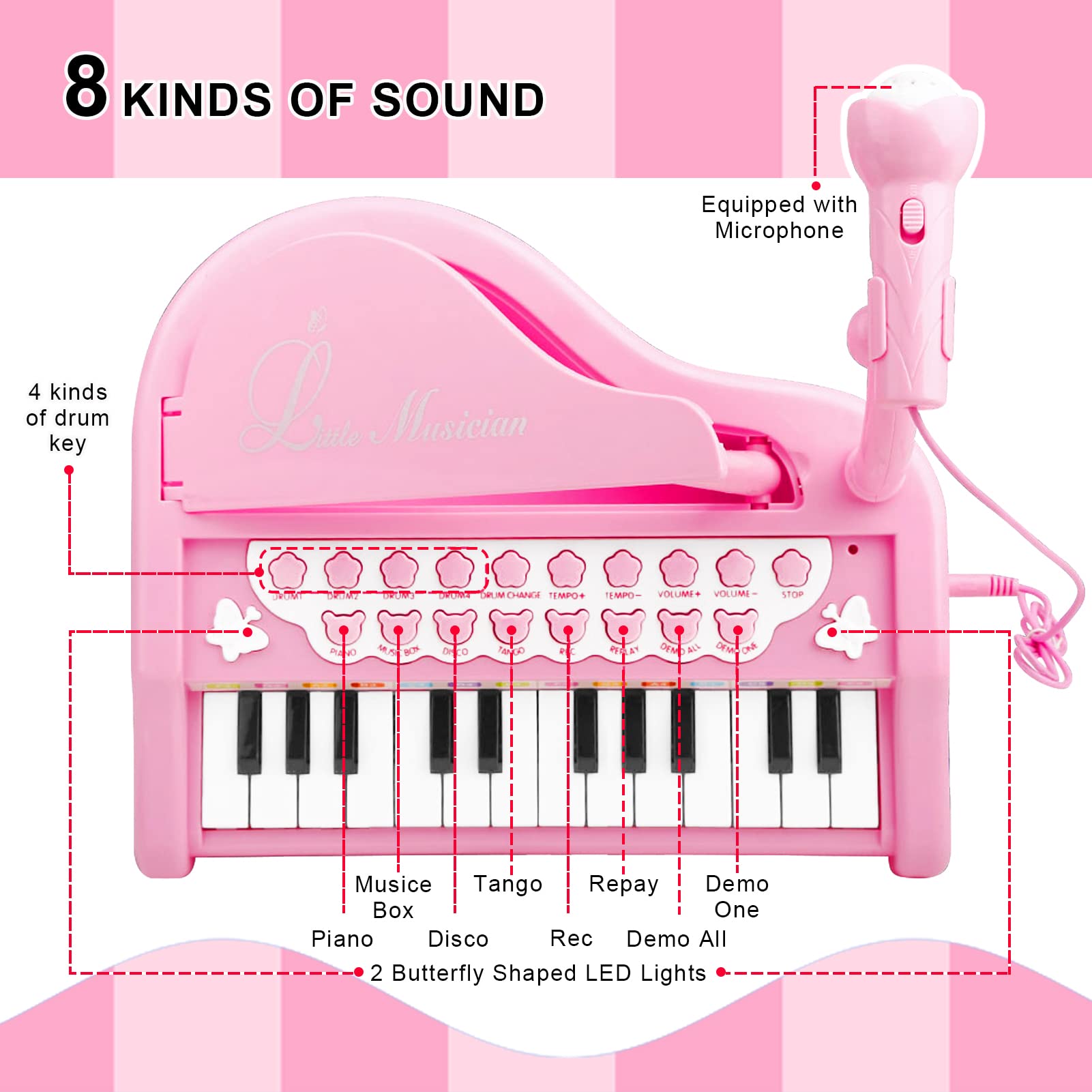 Foto 3 | Venta Internacional - Piano Toy Love&mini Pink Para Niñas Mayores De 1 Año Con Micrófono