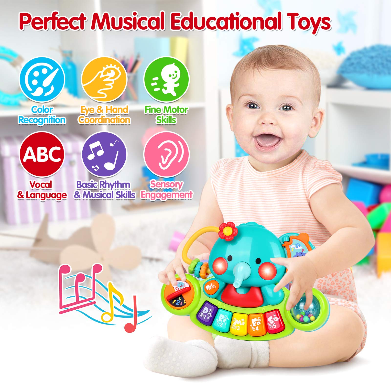 Foto 3 pulgar | Venta Internacional - Piano De Juguete Para Bebés Witalent Elephant Light Up Music De 6 A 12 Meses