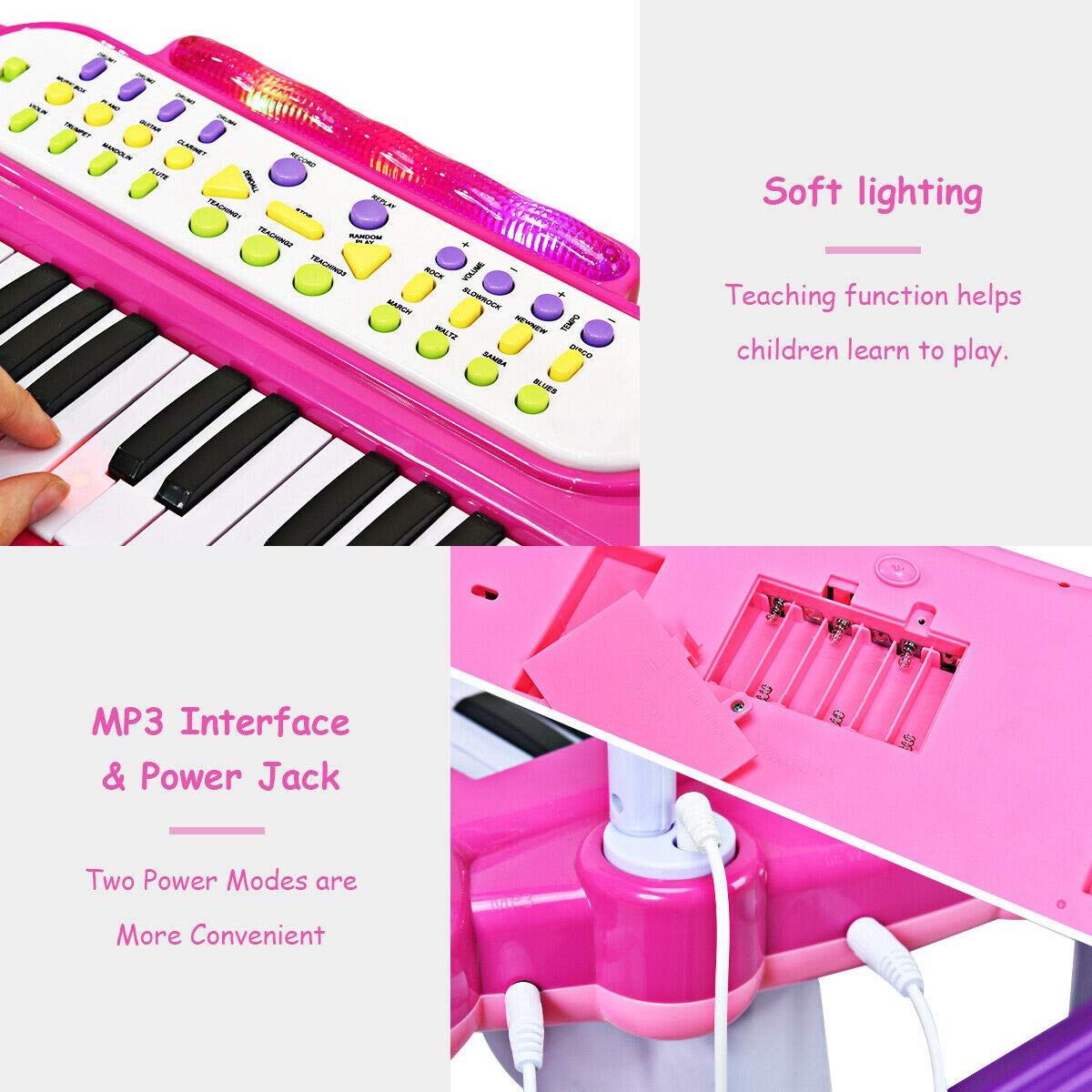 Foto 6 | Teclado de Piano Costzon de 37 Teclas con Micrófono Rosa - Venta Internacional