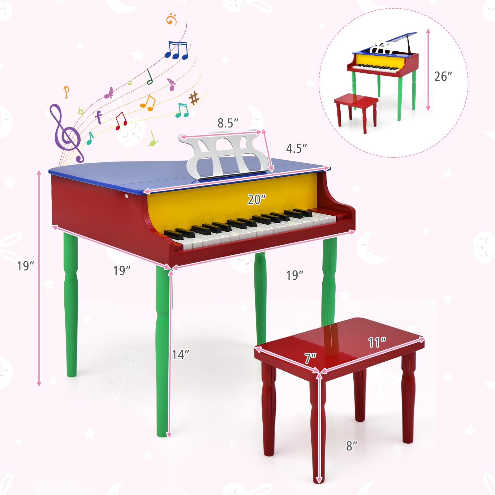 Foto 7 pulgar | Piano Musical Costzon Rojo Infantil-Venta Internacional