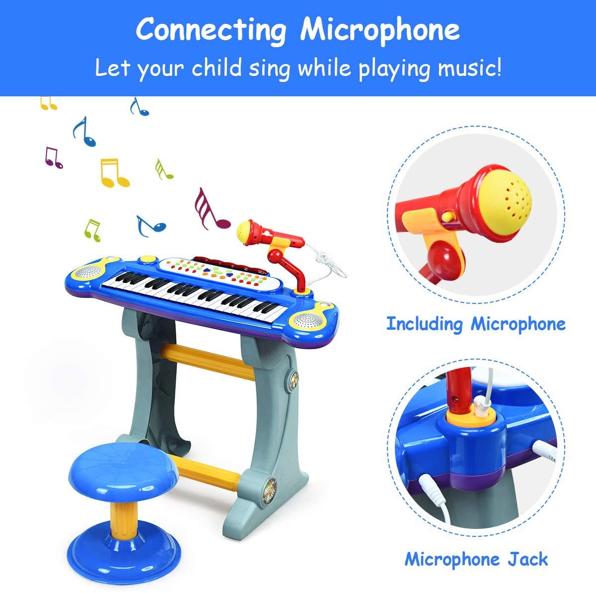 Foto 4 pulgar | Teclado Musical Costzon con Micrófono y Taburete Infantil-Venta Internacional