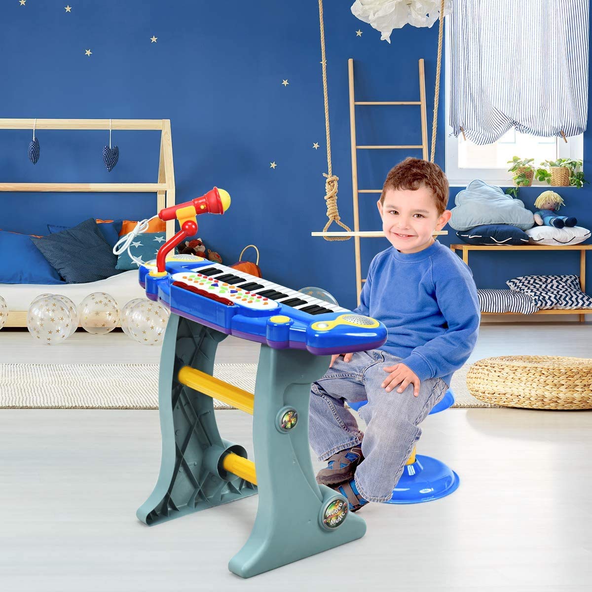 Foto 5 pulgar | Teclado Musical Costzon con Micrófono y Taburete Infantil-Venta Internacional