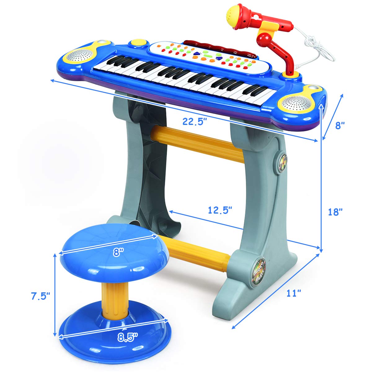 Foto 8 pulgar | Teclado Musical Costzon con Micrófono y Taburete Infantil-Venta Internacional