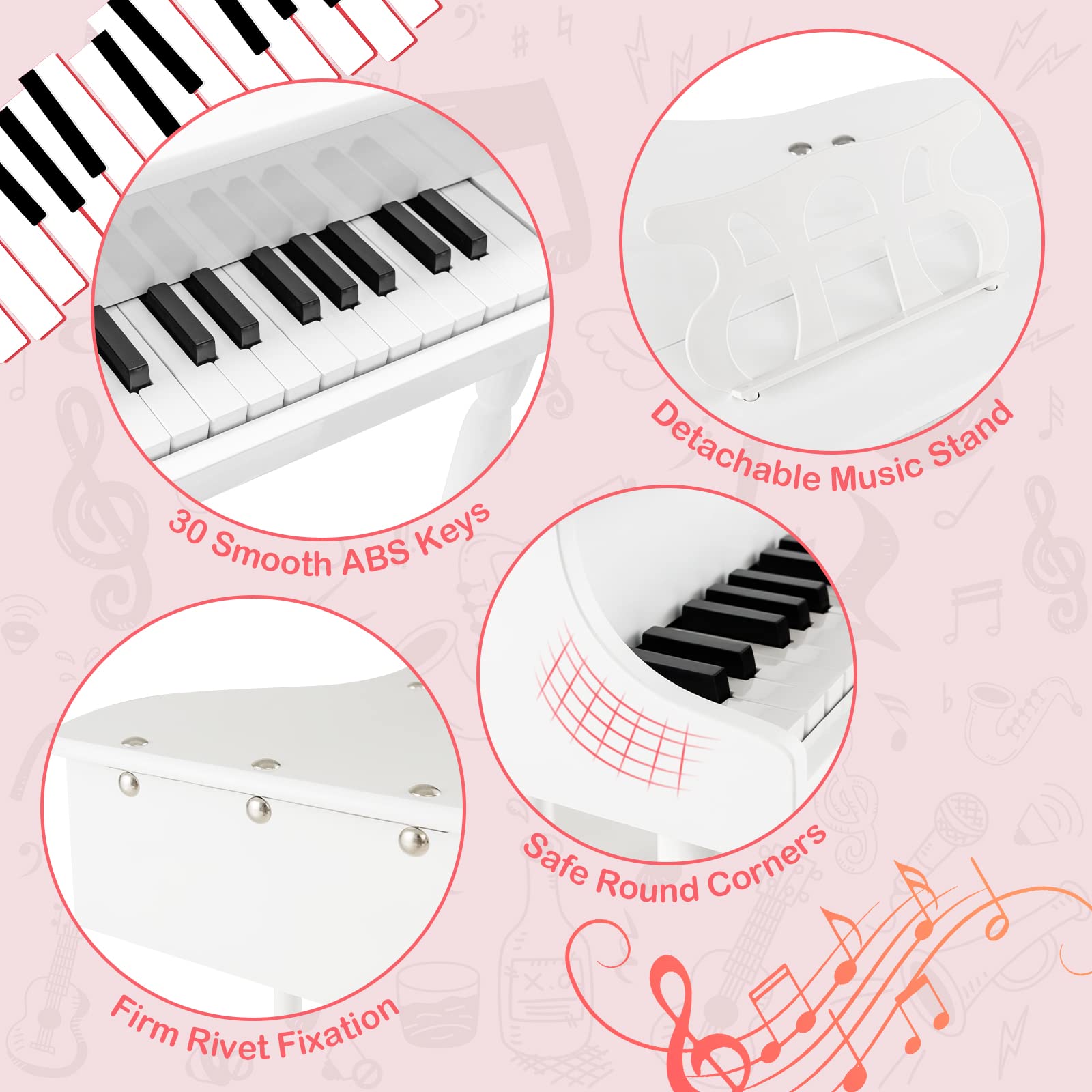 Foto 3 pulgar | Piano Musical Costzon Blanco Infantil-Venta Internacional