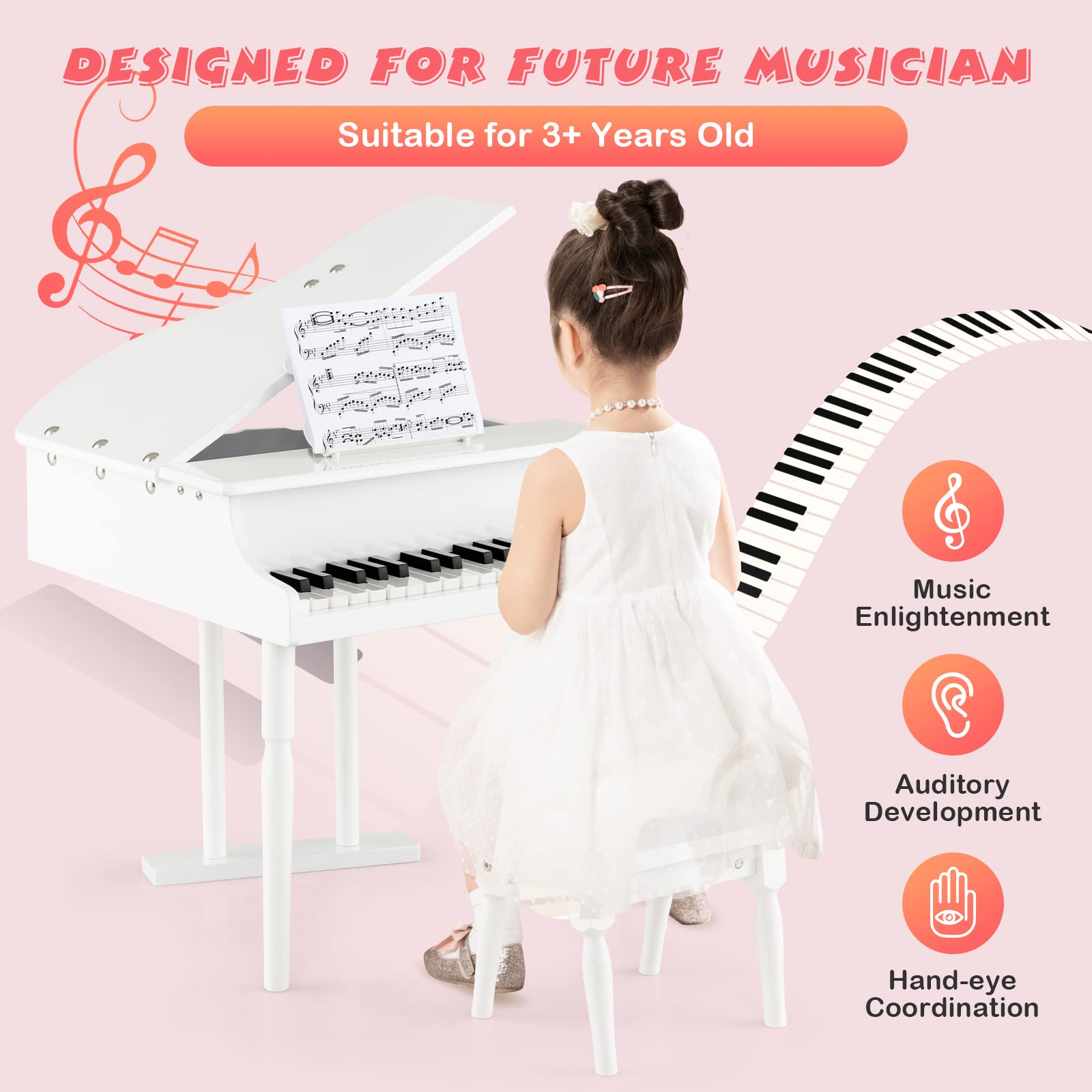 Foto 6 pulgar | Piano Musical Costzon Blanco Infantil-Venta Internacional