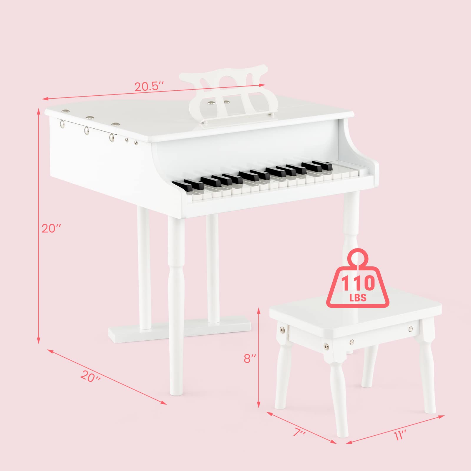 Foto 7 pulgar | Piano Musical Costzon Blanco Infantil-Venta Internacional