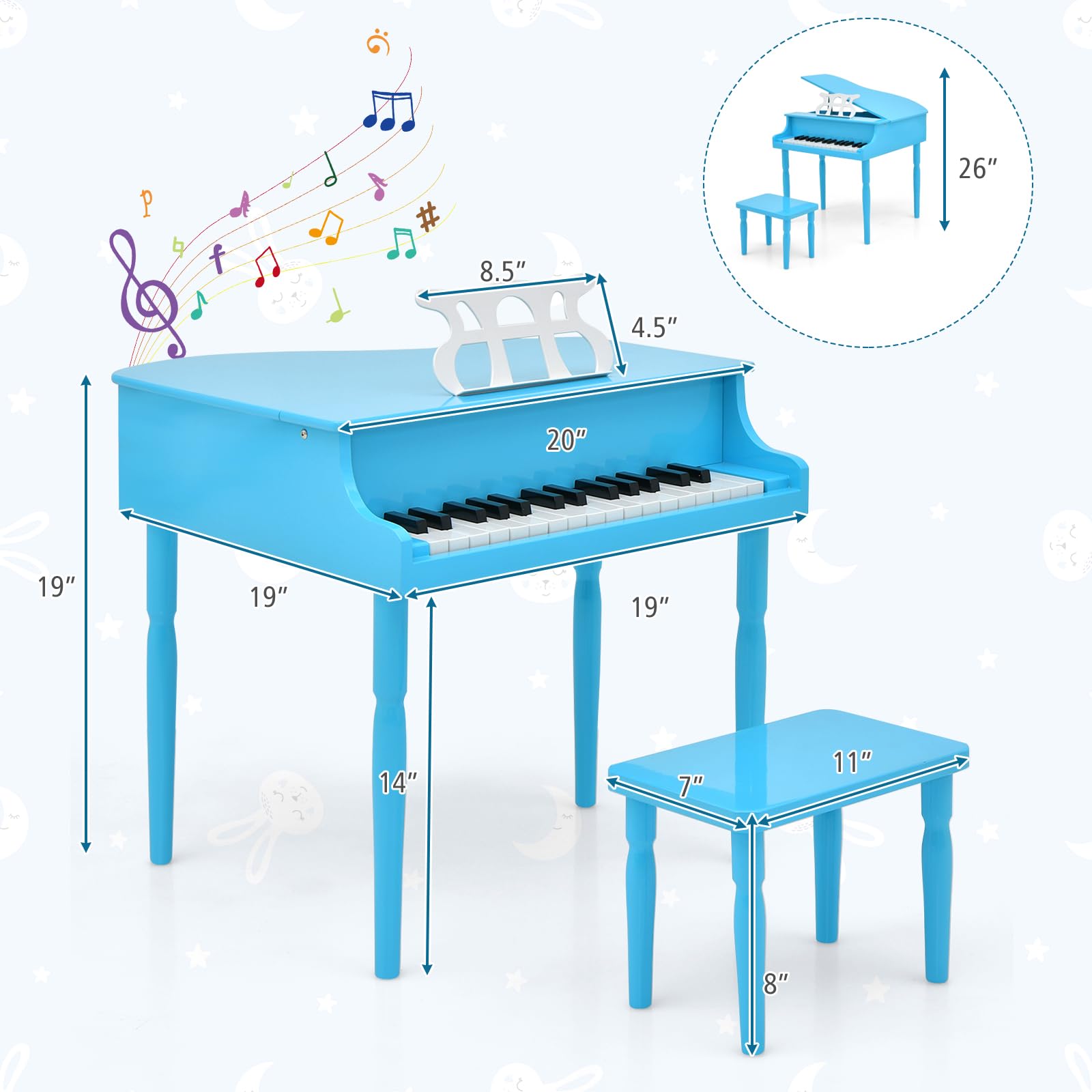 Foto 7 pulgar | Piano Musical Costzon Azul Infantil-Venta Internacional