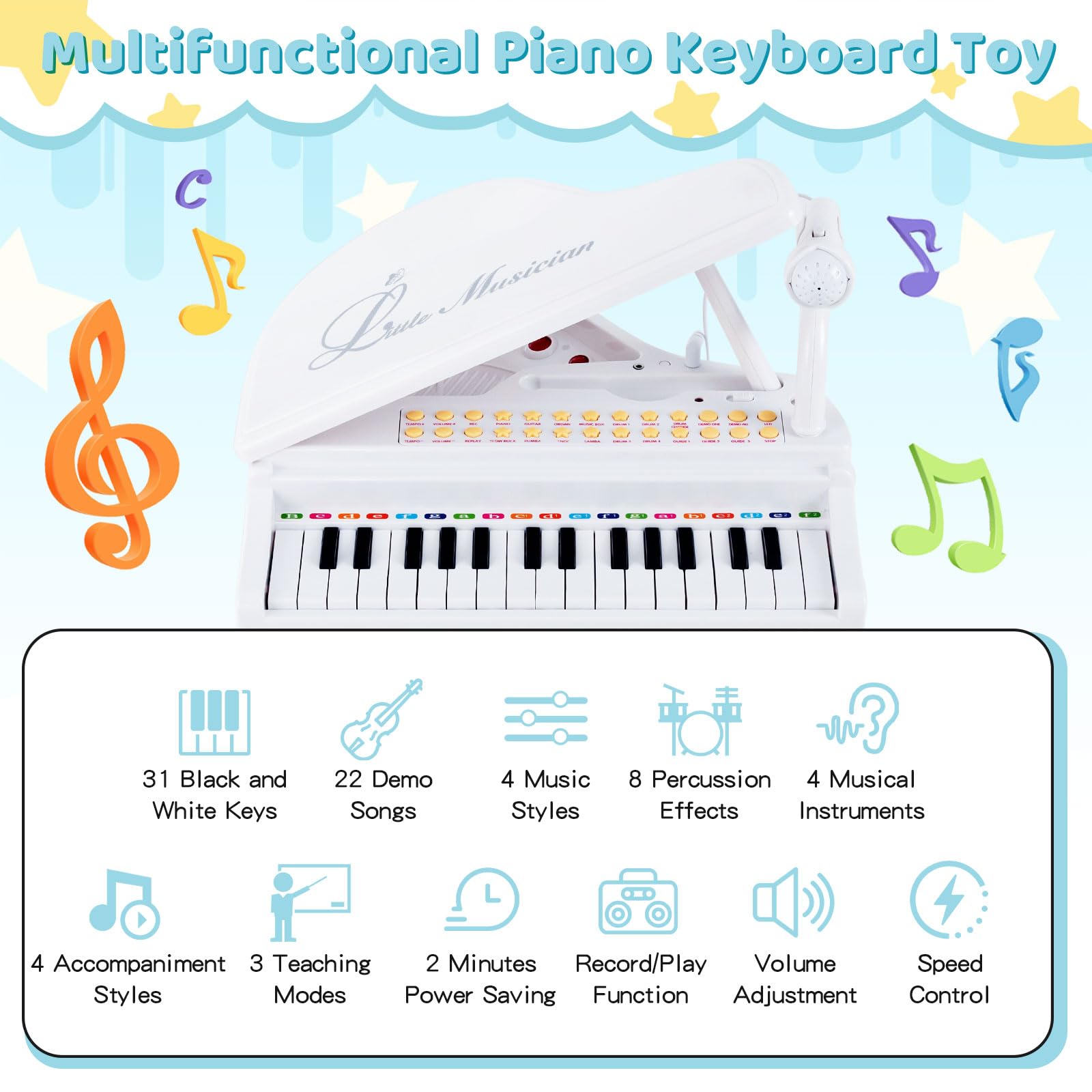 Foto 3 pulgar | Piano Musical Costzon Blanco Infantil-Venta Internacional