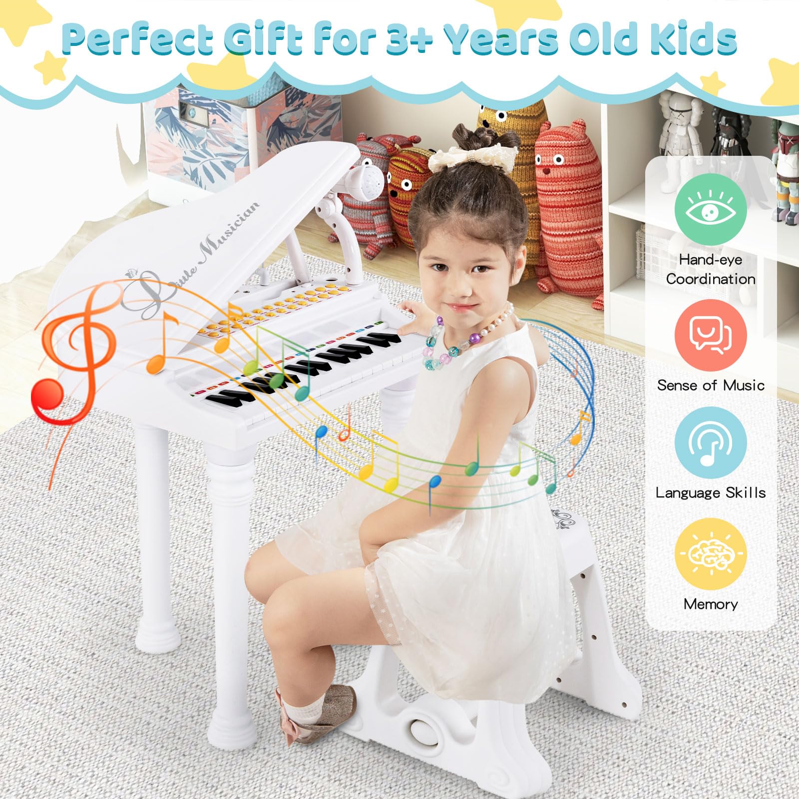 Foto 6 pulgar | Piano Musical Costzon Blanco Infantil-Venta Internacional