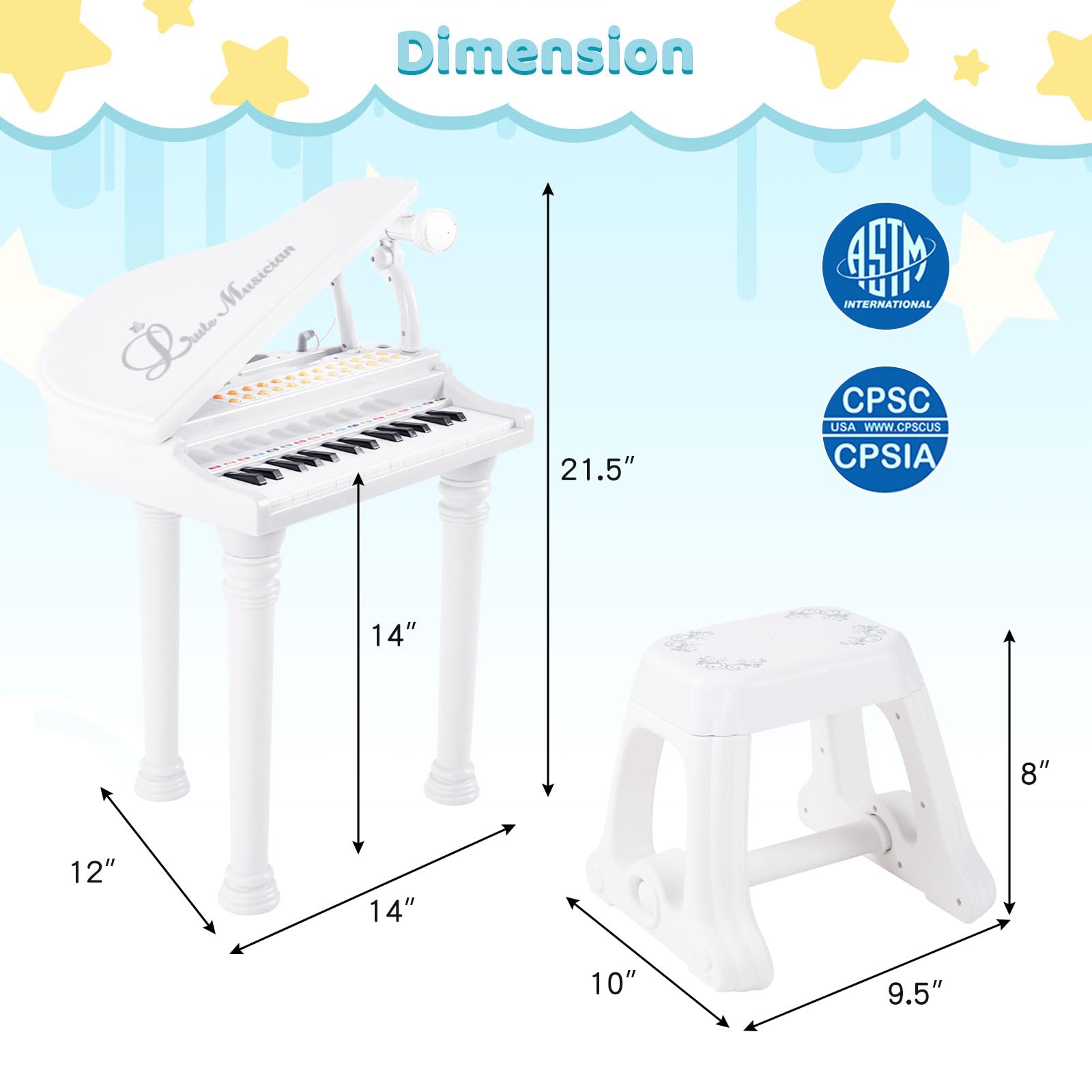 Foto 7 pulgar | Piano Musical Costzon Blanco Infantil-Venta Internacional