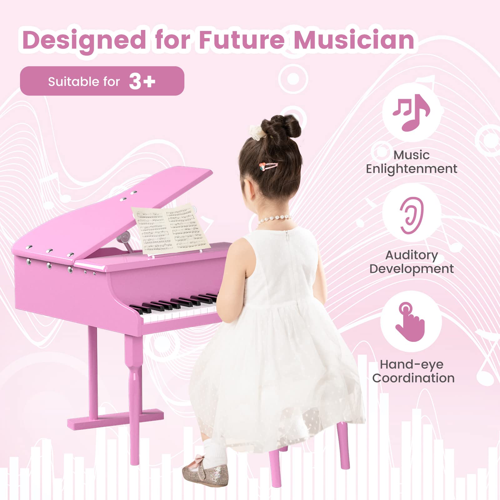 Foto 6 pulgar | Piano Musical Costzon Rosa Infantil-Venta Internacional