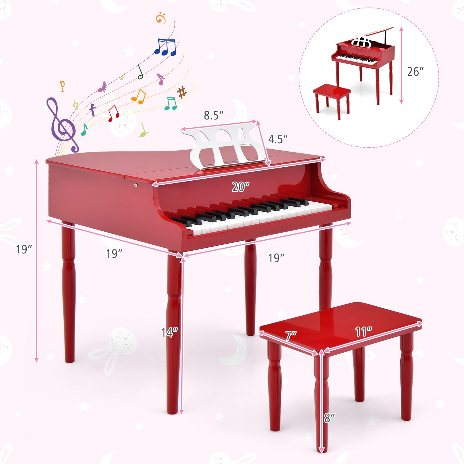 Foto 7 pulgar | Piano Musical Costzon Rojo Infantil-Venta Internacional