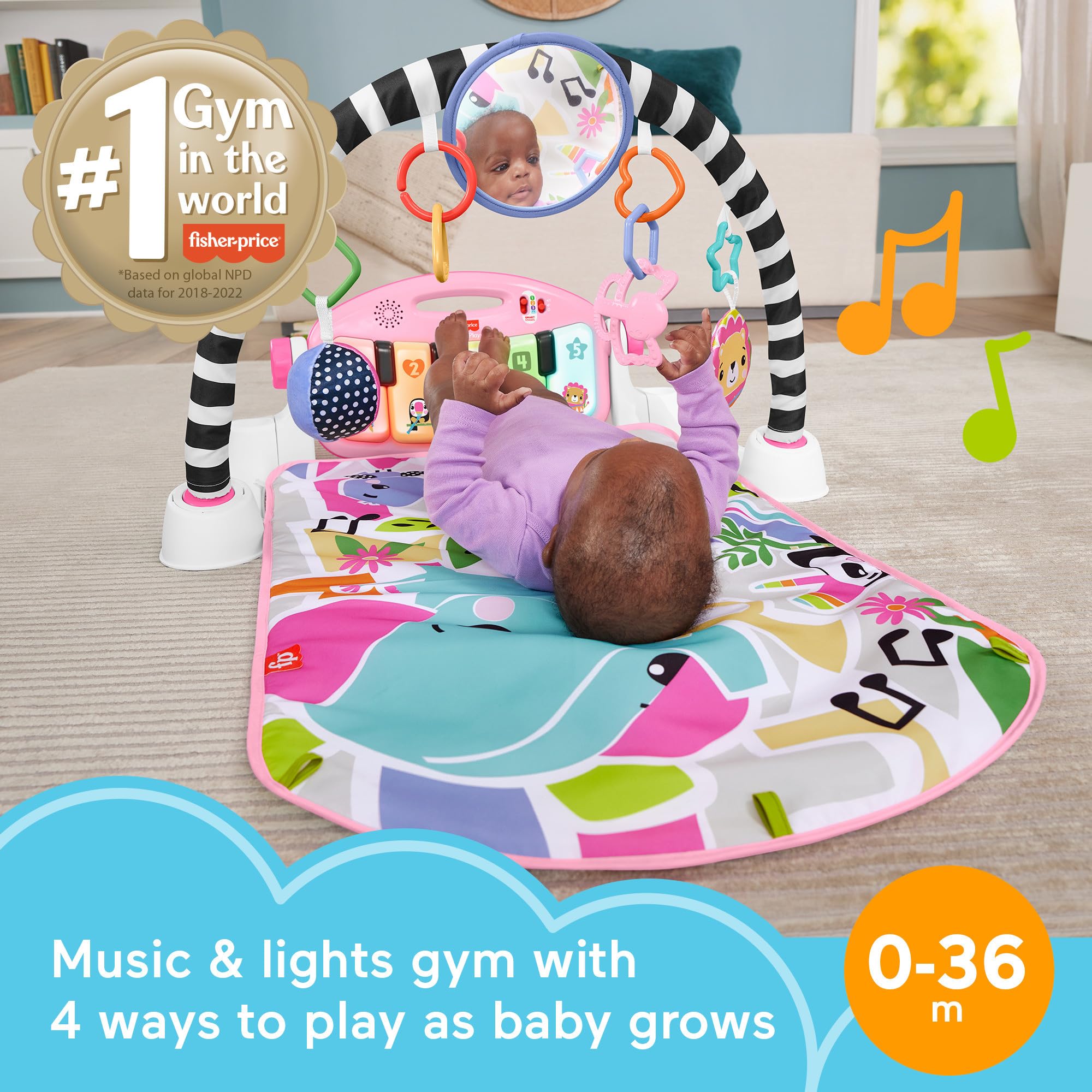 Foto 3 pulgar | Playmat Fisher-price Glow And Grow Kick & Play Piano Gym Rosa - Venta Internacional.