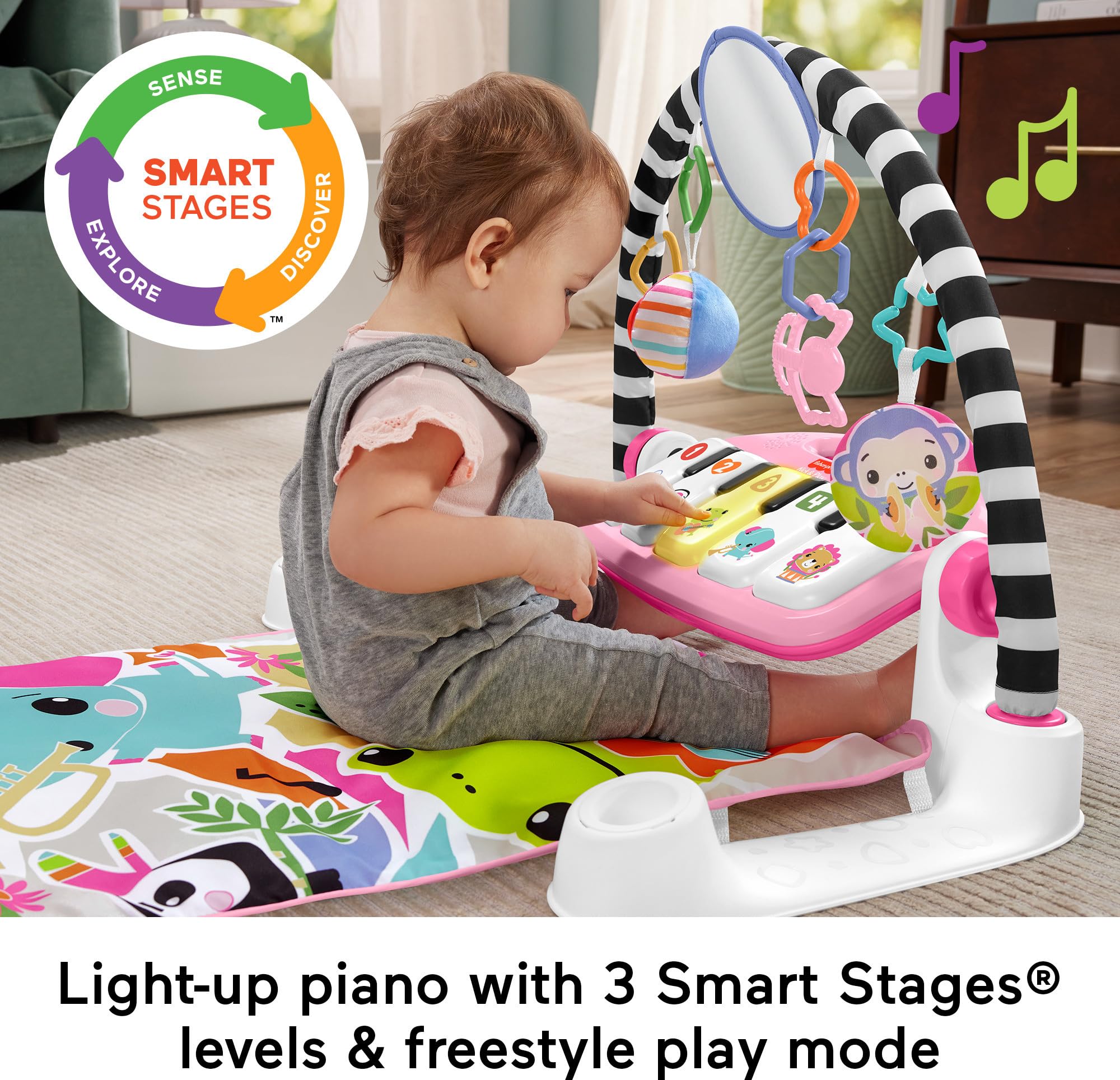 Foto 5 pulgar | Playmat Fisher-price Glow And Grow Kick & Play Piano Gym Rosa - Venta Internacional.