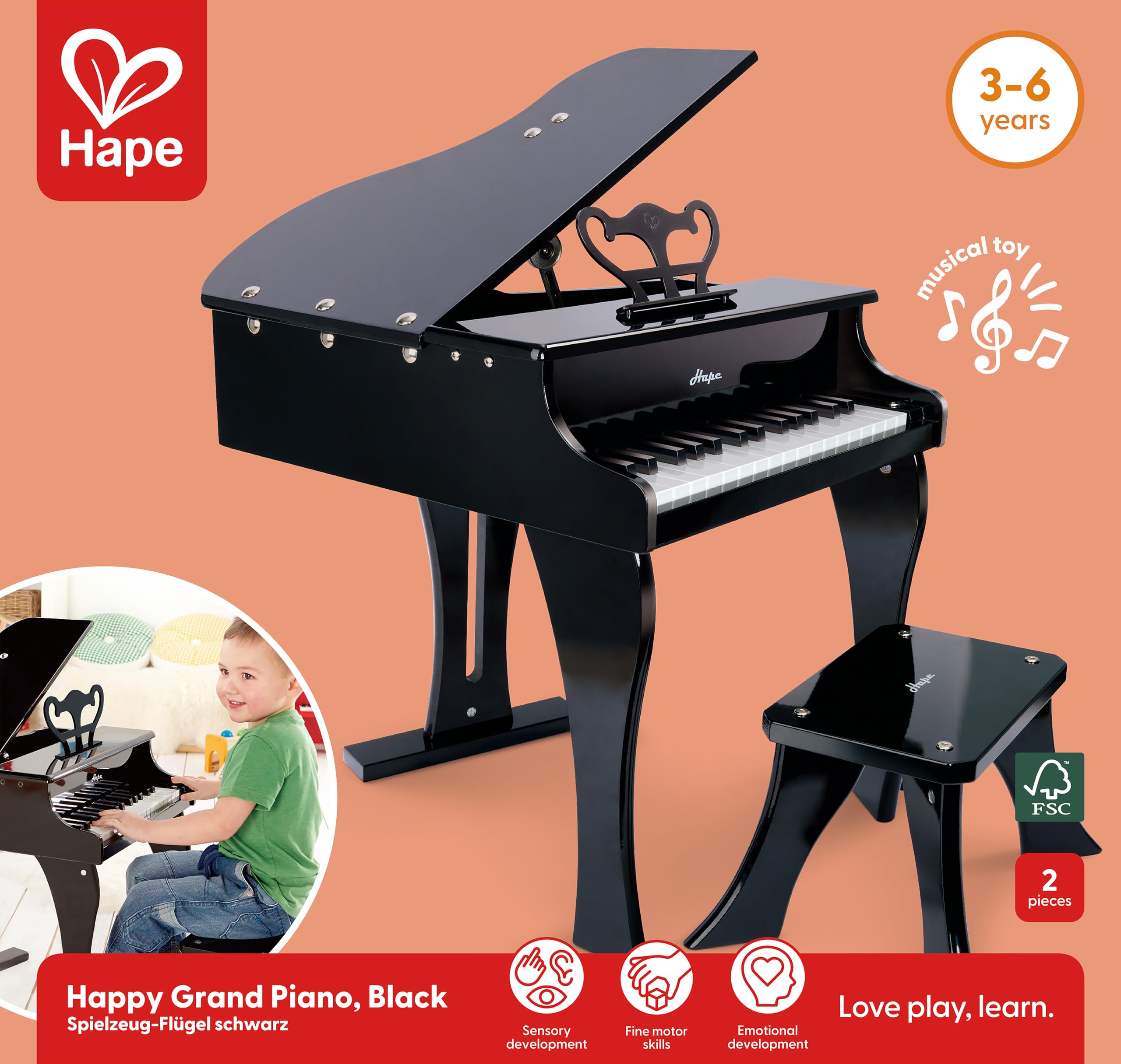 Foto 5 pulgar | Piano Hape Happy Grand, Musical De Madera Para Niños Pequeños, Negro - Venta Internacional.