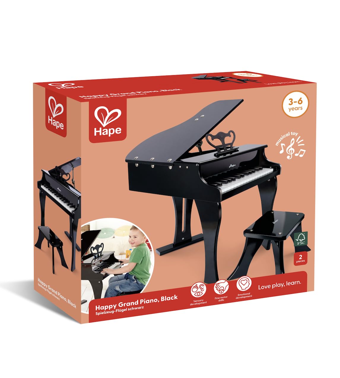 Foto 6 pulgar | Piano Hape Happy Grand, Musical De Madera Para Niños Pequeños, Negro - Venta Internacional.