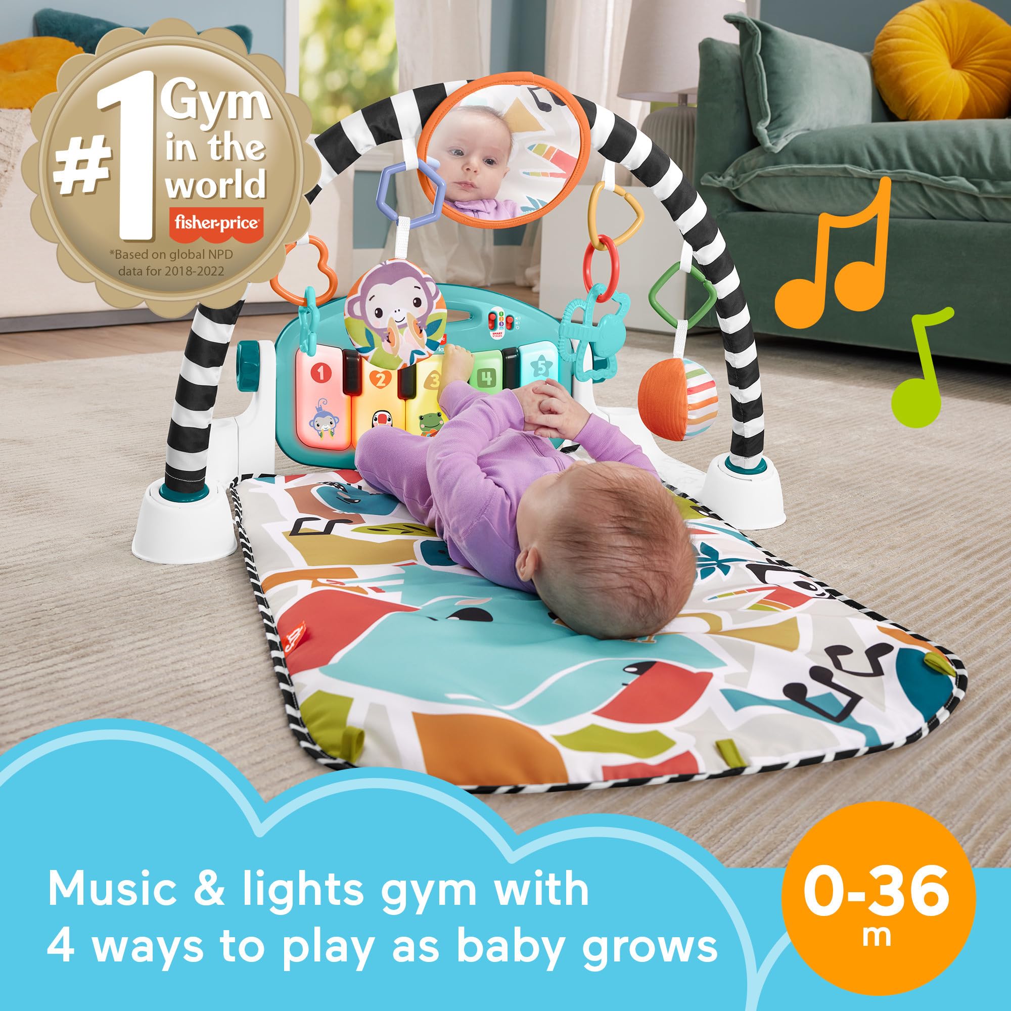 Foto 3 pulgar | Playmat Fisher-price Glow And Grow Kick & Play Piano Gym Azul - Venta Internacional.